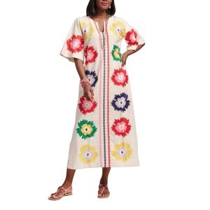 Francis Valentine Small Charming Caftan Maxi Dress Fireflower Embroidered Print